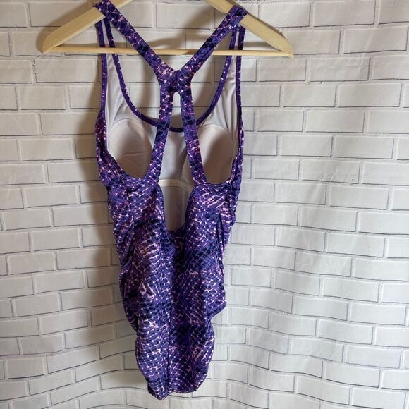 Speedo Ultraback Purple Print Swimsuit Sz 12 - Picture 3 of 5